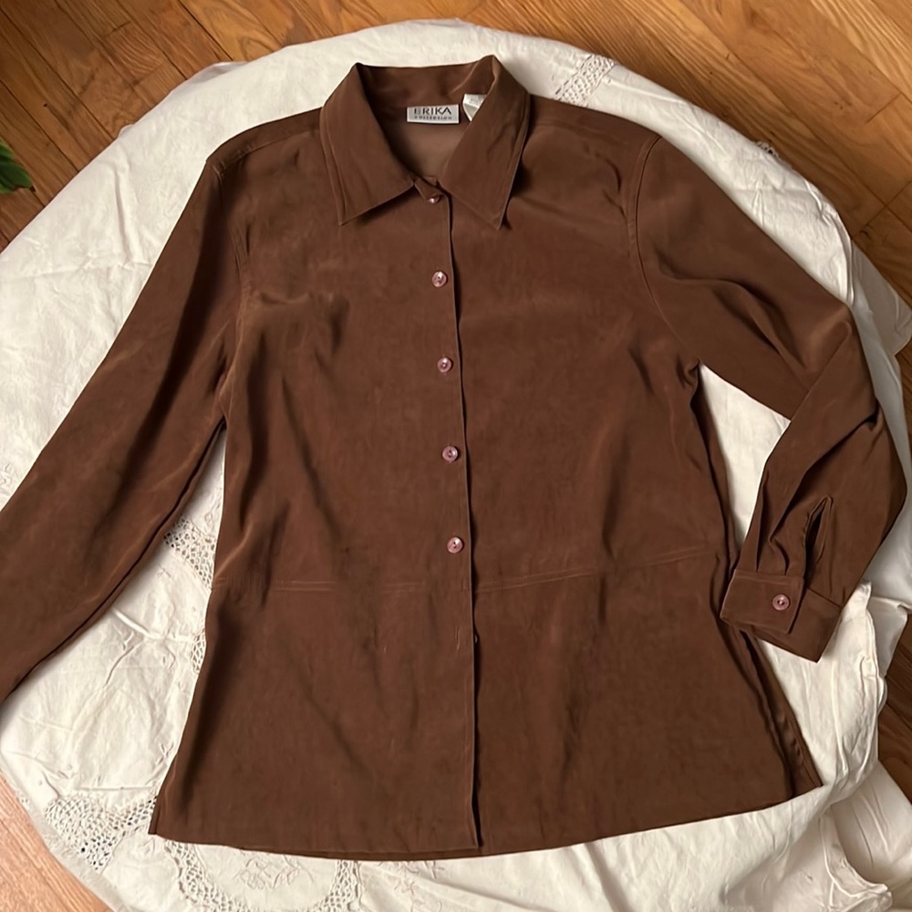 Erika Collection Suede Long Fully Lined Shirt (S)